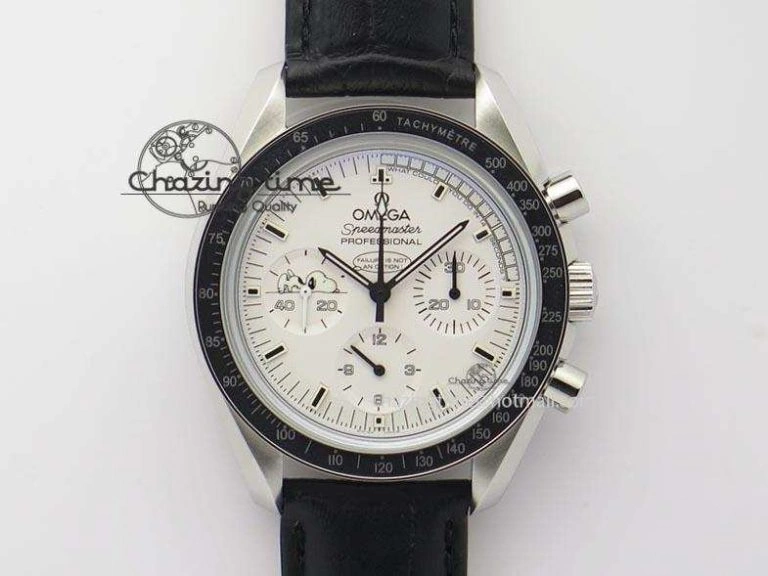 Speedmaster JHF SS Snoopy Award 45th Anniversary White Dial On Black Leather Strap Comfortable 8238