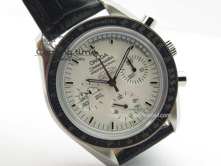 Speedmaster JHF SS Snoopy Award 45th Anniversary White Dial On Black Leather Strap Comfortable 8238