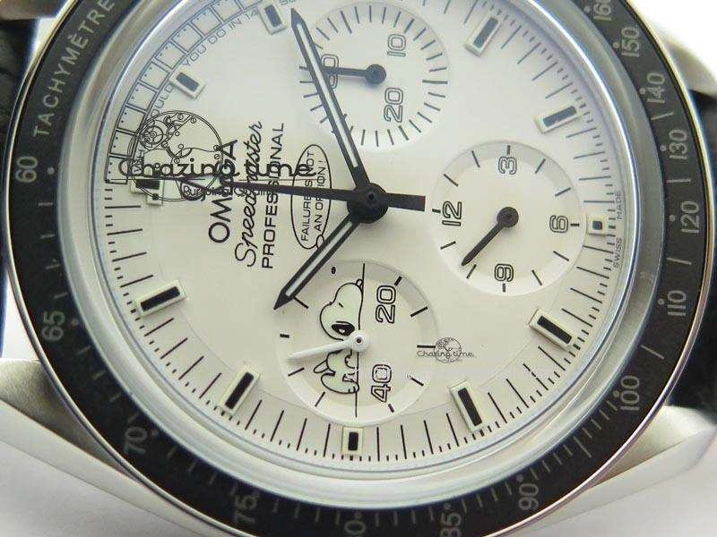 Speedmaster JHF SS Snoopy Award 45th Anniversary White Dial On Black Leather Strap Comfortable 8238