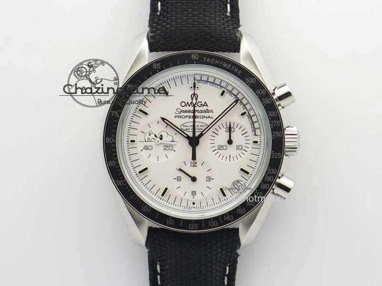 Efficient Speedmaster JHF SS Snoopy Award 45th Anniversary White Dial On Black Nylon Strap 8209