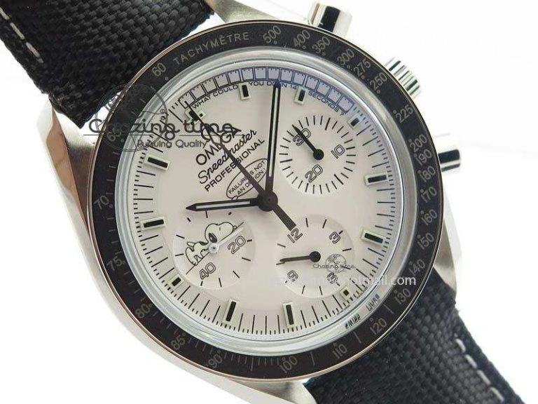 Efficient Speedmaster JHF SS Snoopy Award 45th Anniversary White Dial On Black Nylon Strap 8209