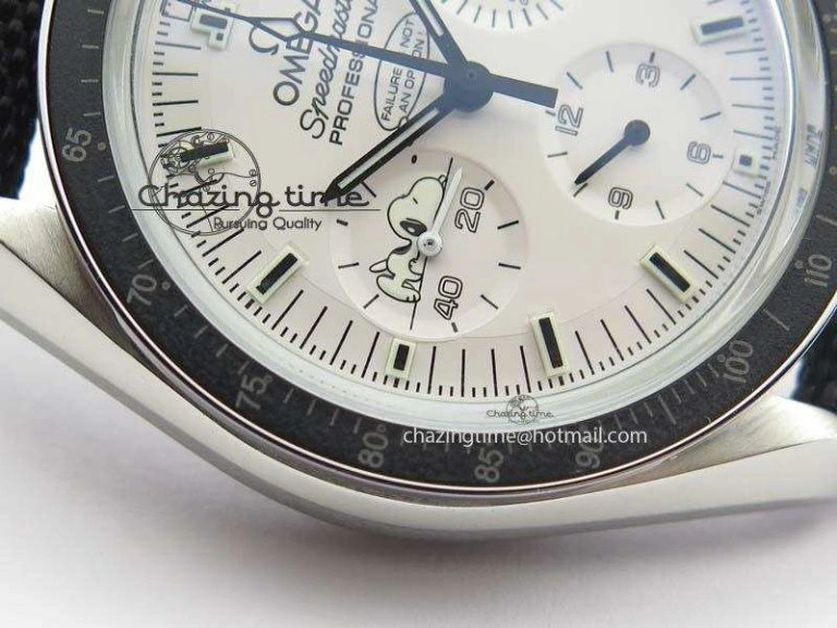 Efficient Speedmaster JHF SS Snoopy Award 45th Anniversary White Dial On Black Nylon Strap 8209
