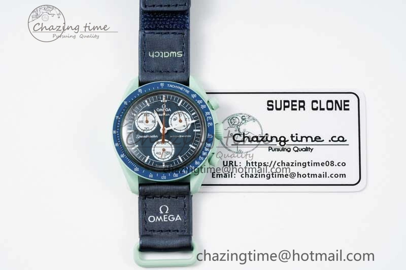 Unique Speedmaster Misson On Earth 1:1 Best Edition Blue Dial On Nylon Strap Quartz 7859