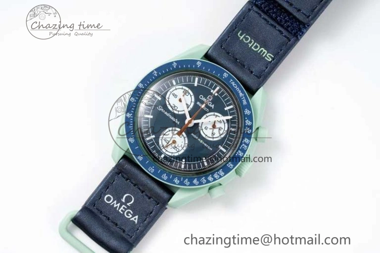 Unique Speedmaster Misson On Earth 1:1 Best Edition Blue Dial On Nylon Strap Quartz 7859