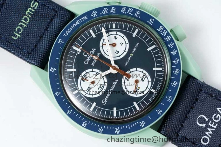 Unique Speedmaster Misson On Earth 1:1 Best Edition Blue Dial On Nylon Strap Quartz 7859