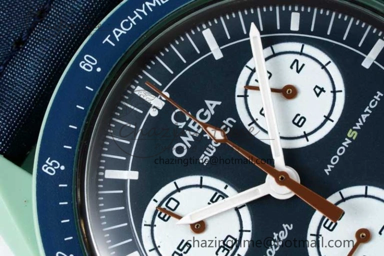 Unique Speedmaster Misson On Earth 1:1 Best Edition Blue Dial On Nylon Strap Quartz 7859