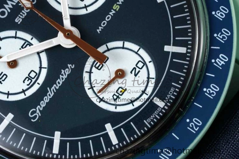 Unique Speedmaster Misson On Earth 1:1 Best Edition Blue Dial On Nylon Strap Quartz 7859