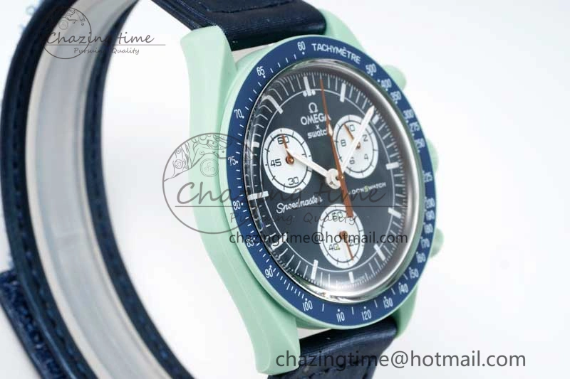 Unique Speedmaster Misson On Earth 1:1 Best Edition Blue Dial On Nylon Strap Quartz 7859
