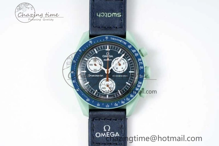 Unique Speedmaster Misson On Earth 1:1 Best Edition Blue Dial On Nylon Strap Quartz 7859