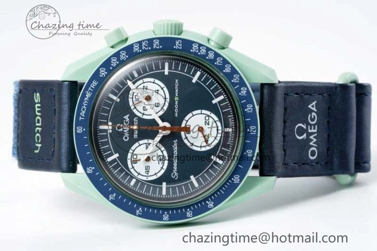 Unique Speedmaster Misson On Earth 1:1 Best Edition Blue Dial On Nylon Strap Quartz 7859