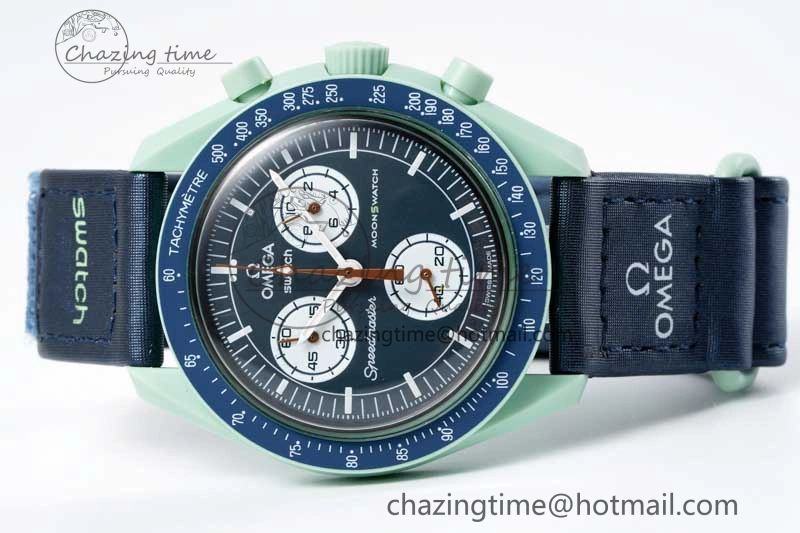 Unique Speedmaster Misson On Earth 1:1 Best Edition Blue Dial On Nylon Strap Quartz 7859