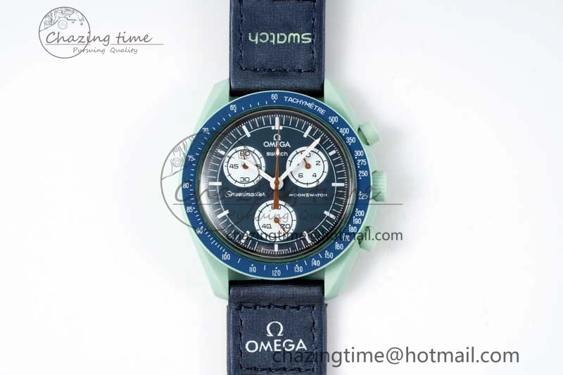 Unique Speedmaster Misson On Earth 1:1 Best Edition Blue Dial On Nylon Strap Quartz 7859