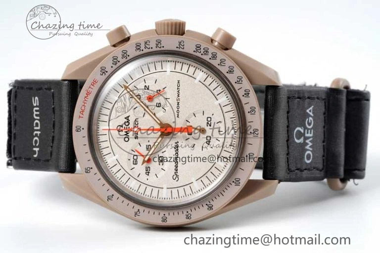 Speedmaster Misson To Jupiter 1:1 Best Edition Brown Dial On Nylon Strap Quartz Compact 7857
