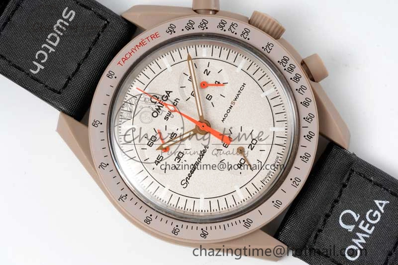 Speedmaster Misson To Jupiter 1:1 Best Edition Brown Dial On Nylon Strap Quartz Compact 7857