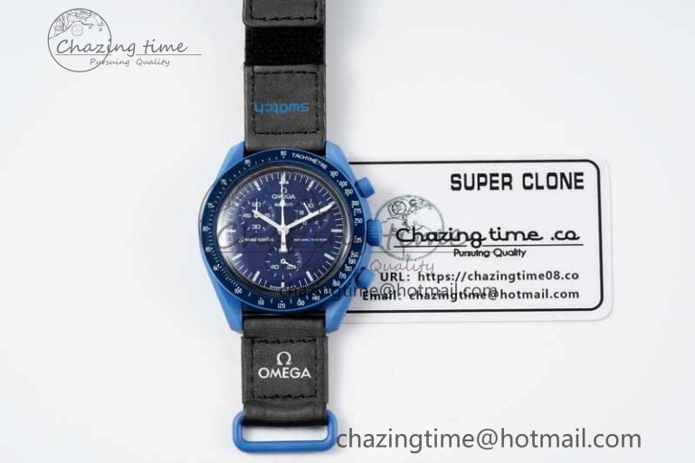 Affordable Speedmaster Misson To Neptune 1:1 Best Edition Blue Dial On Nylon Strap Quartz 7854