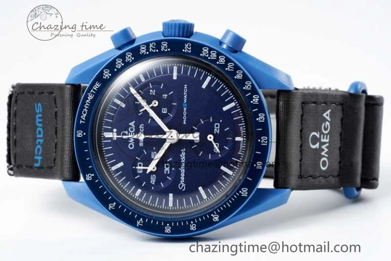 Affordable Speedmaster Misson To Neptune 1:1 Best Edition Blue Dial On Nylon Strap Quartz 7854