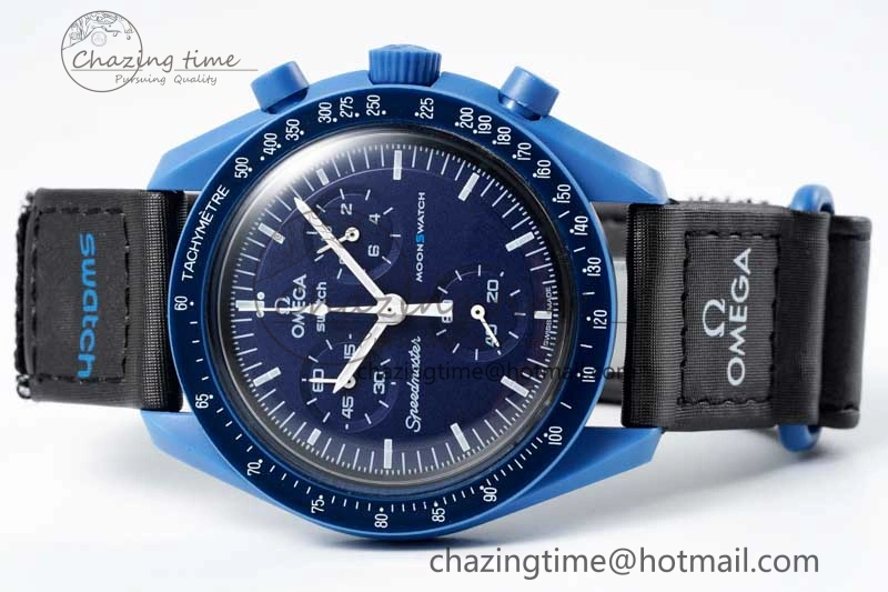 Affordable Speedmaster Misson To Neptune 1:1 Best Edition Blue Dial On Nylon Strap Quartz 7854