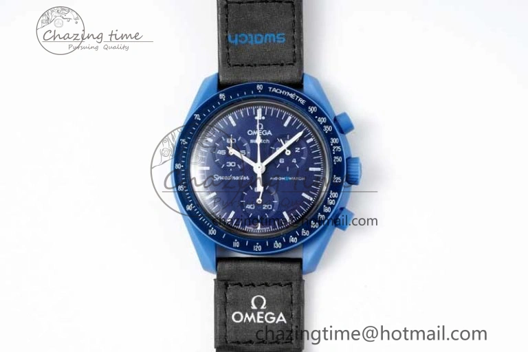 Affordable Speedmaster Misson To Neptune 1:1 Best Edition Blue Dial On Nylon Strap Quartz 7854