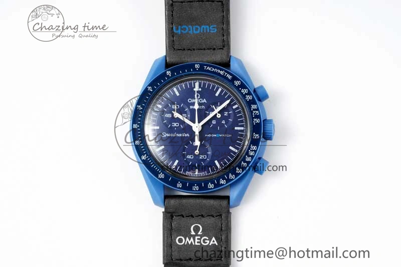 Affordable Speedmaster Misson To Neptune 1:1 Best Edition Blue Dial On Nylon Strap Quartz 7854