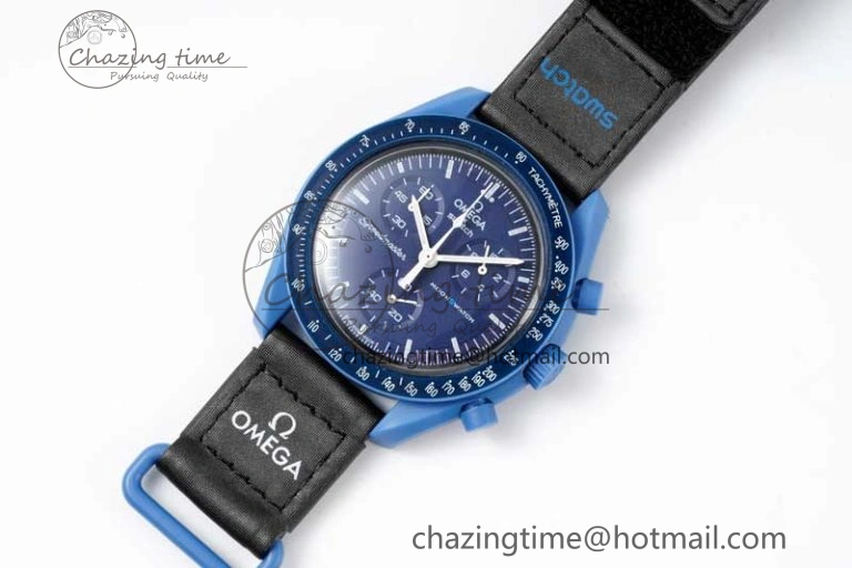 Affordable Speedmaster Misson To Neptune 1:1 Best Edition Blue Dial On Nylon Strap Quartz 7854