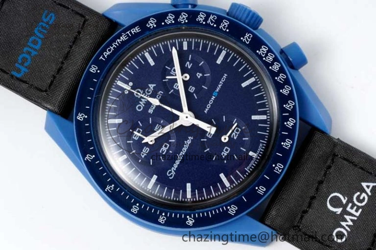 Affordable Speedmaster Misson To Neptune 1:1 Best Edition Blue Dial On Nylon Strap Quartz 7854