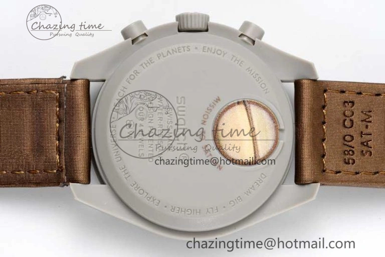 Speedmaster Misson To Saturn 1:1 Best Edition Beige Dial On Nylon Strap Quartz UrbanStyle 7861