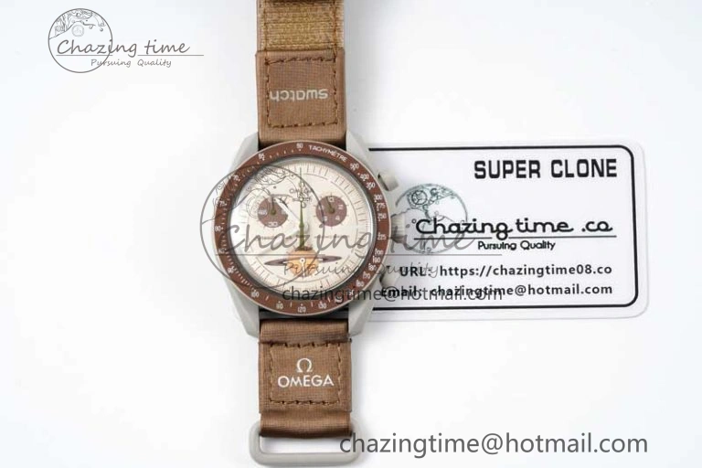 Speedmaster Misson To Saturn 1:1 Best Edition Beige Dial On Nylon Strap Quartz UrbanStyle 7861