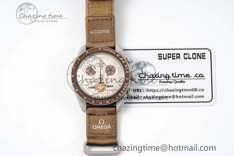 Speedmaster Misson To Saturn 1:1 Best Edition Beige Dial On Nylon Strap Quartz UrbanStyle 7861