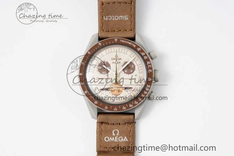 Speedmaster Misson To Saturn 1:1 Best Edition Beige Dial On Nylon Strap Quartz UrbanStyle 7861