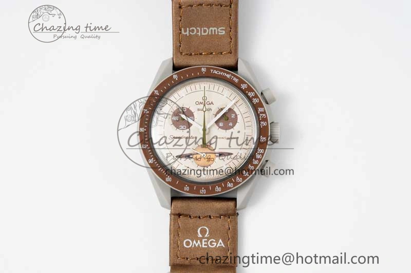 Speedmaster Misson To Saturn 1:1 Best Edition Beige Dial On Nylon Strap Quartz UrbanStyle 7861