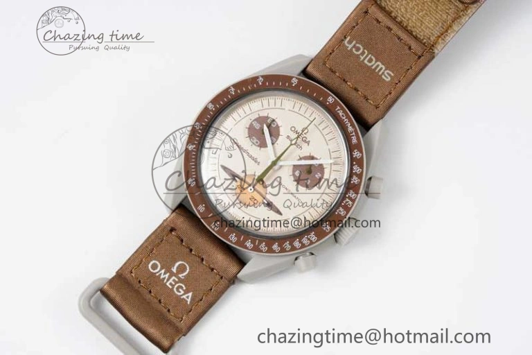 Speedmaster Misson To Saturn 1:1 Best Edition Beige Dial On Nylon Strap Quartz UrbanStyle 7861