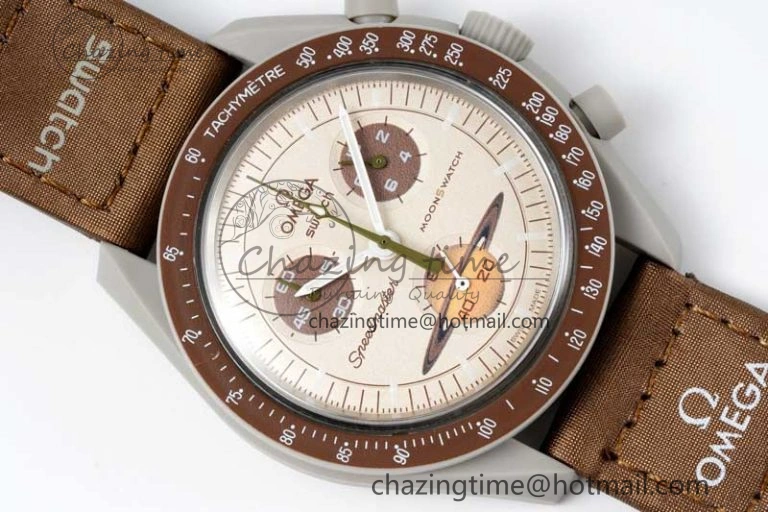 Speedmaster Misson To Saturn 1:1 Best Edition Beige Dial On Nylon Strap Quartz UrbanStyle 7861