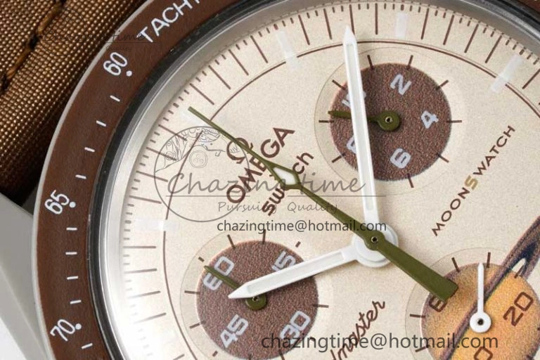 Speedmaster Misson To Saturn 1:1 Best Edition Beige Dial On Nylon Strap Quartz UrbanStyle 7861