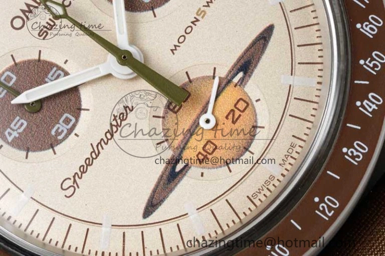 Speedmaster Misson To Saturn 1:1 Best Edition Beige Dial On Nylon Strap Quartz UrbanStyle 7861