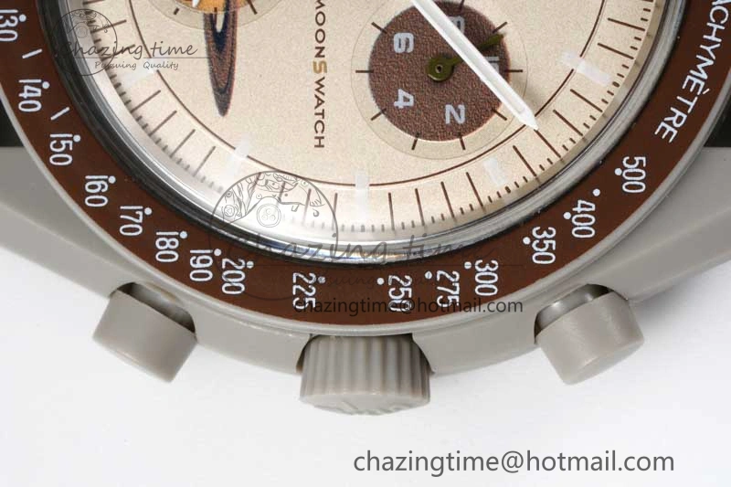 Speedmaster Misson To Saturn 1:1 Best Edition Beige Dial On Nylon Strap Quartz UrbanStyle 7861
