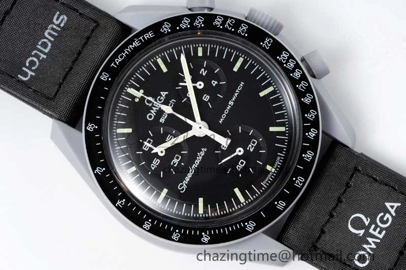 HighPerformance Speedmaster Misson To The Moon 1:1 Best Edition Black Dial On Nylon Strap Quartz 7856