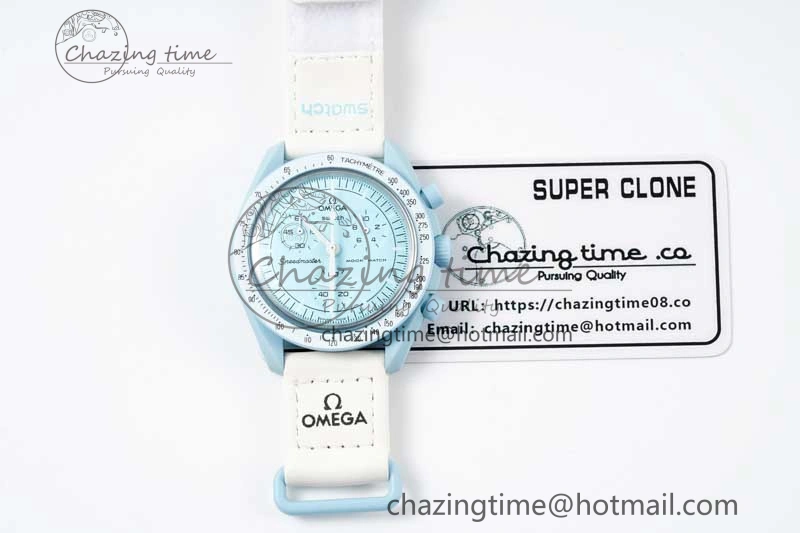 Neat Speedmaster Misson To Uranus 1:1 Best Edition Blue Dial On Nylon Strap Quartz 7860