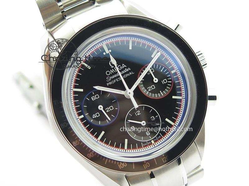 Breathable Speedmaster MoonWatch  Apollo 16 Black Dial On SS Bracelet 8231