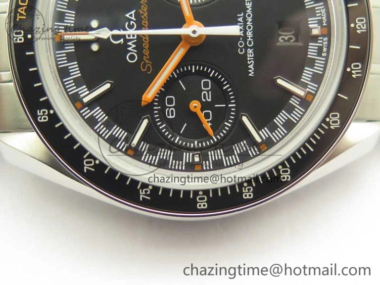 Speedmaster Moonwatch OMF 1:1 Best Edition Black Dial Orange Hand on SS Bracelet A FreshLook 8044