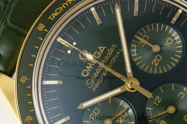 Speedmaster Moonwatch in Moonshine Gold YG RMF Best Edition Green Dial on Green Leather Strap Manual Chrono Effortless 7832