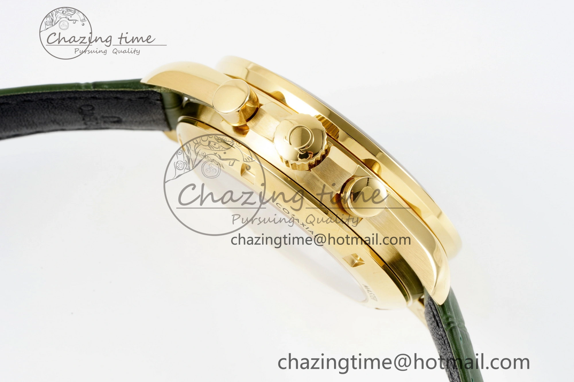 Speedmaster Moonwatch in Moonshine Gold YG RMF Best Edition Green Dial on Green Leather Strap Manual Chrono Effortless 7832