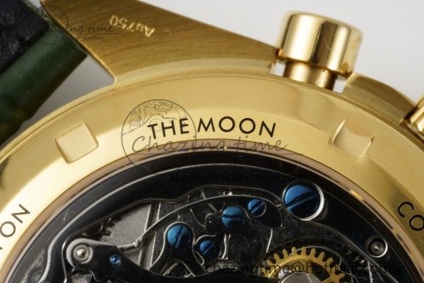 Speedmaster Moonwatch in Moonshine Gold YG RMF Best Edition Green Dial on Green Leather Strap Manual Chrono Effortless 7832