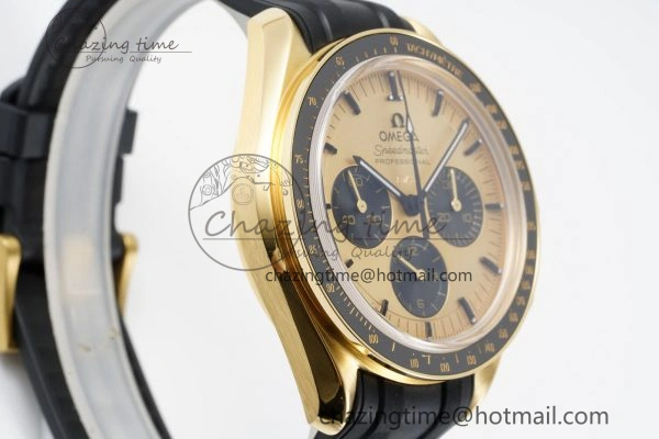 Premium Speedmaster Moonwatch in Moonshine Gold YG RMF Best Edition YG Dial on Black Rubber Strap Manual Chrono 7834
