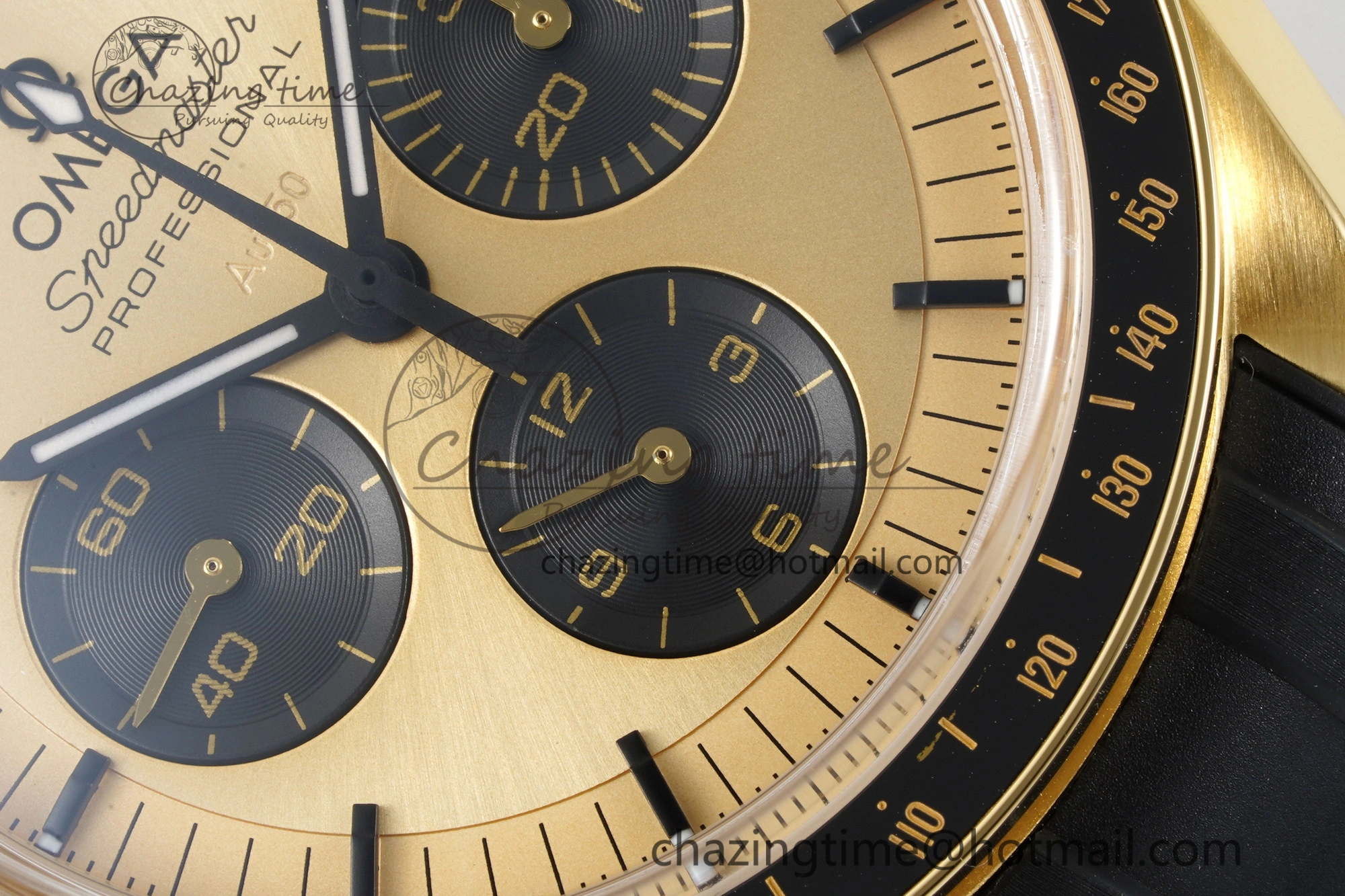 Premium Speedmaster Moonwatch in Moonshine Gold YG RMF Best Edition YG Dial on Black Rubber Strap Manual Chrono 7834