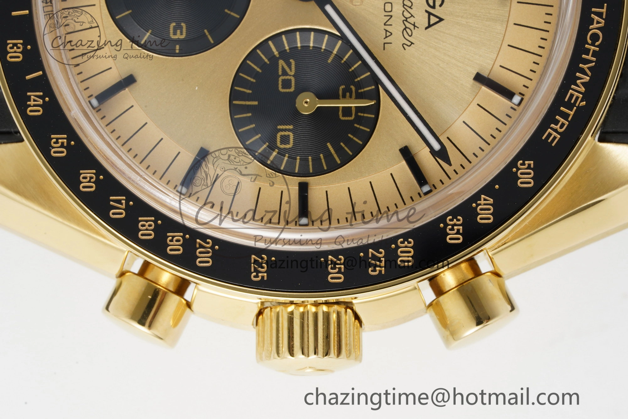 Premium Speedmaster Moonwatch in Moonshine Gold YG RMF Best Edition YG Dial on Black Rubber Strap Manual Chrono 7834