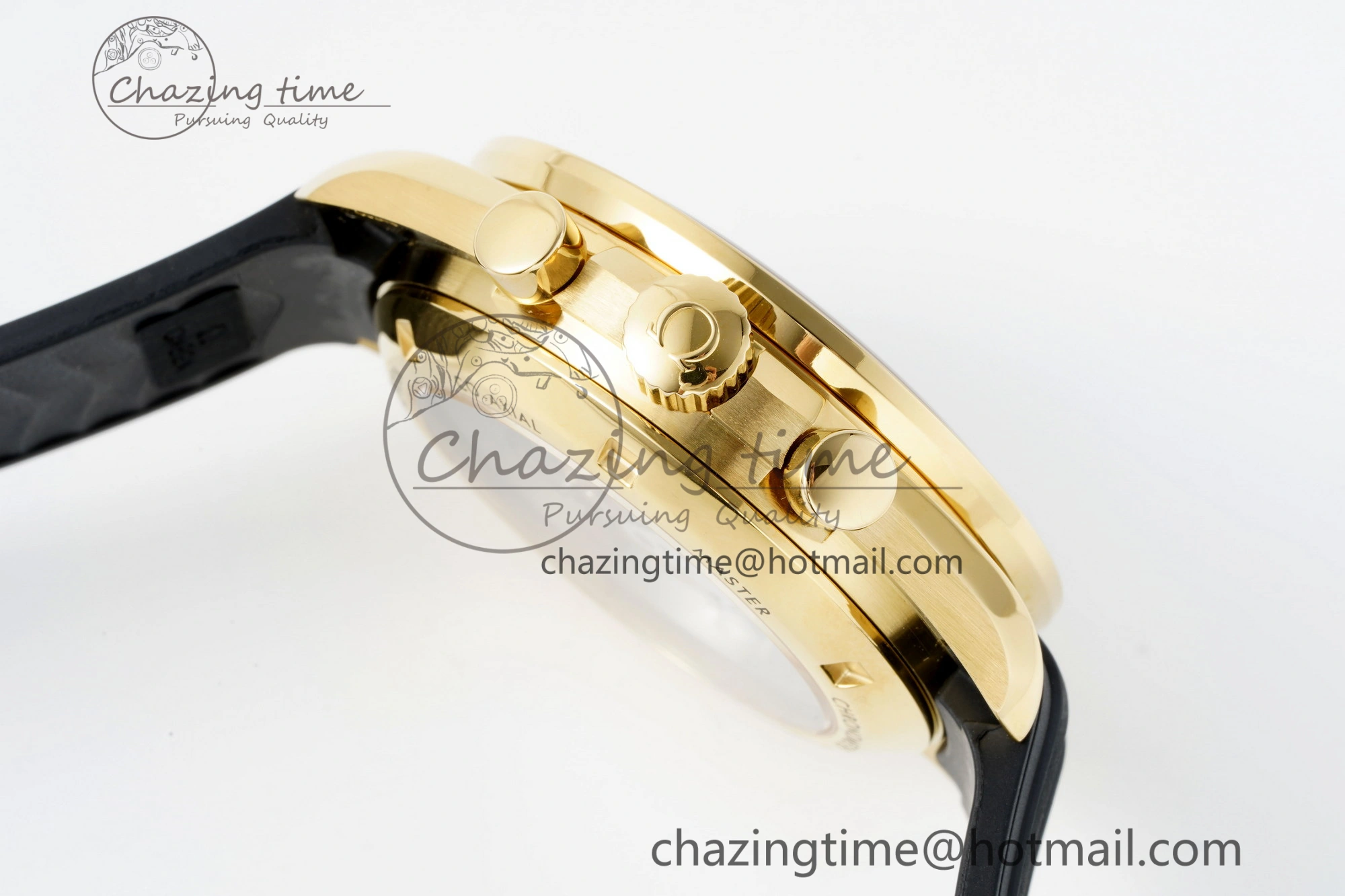 Premium Speedmaster Moonwatch in Moonshine Gold YG RMF Best Edition YG Dial on Black Rubber Strap Manual Chrono 7834
