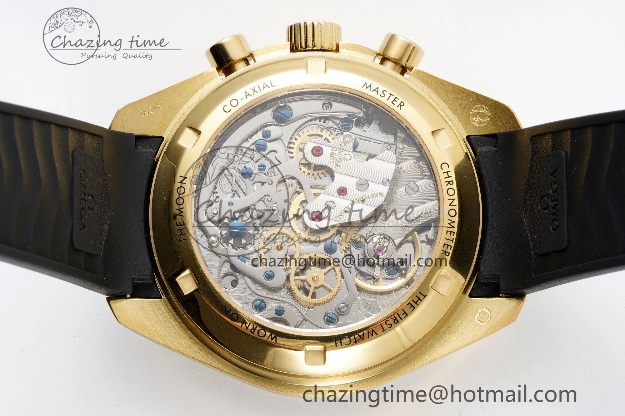 Premium Speedmaster Moonwatch in Moonshine Gold YG RMF Best Edition YG Dial on Black Rubber Strap Manual Chrono 7834