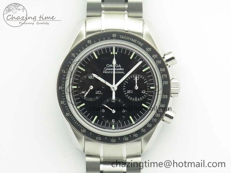 Attractive Speedmaster Professional SS OMF Best Edition Black Dial on SS Bracelet Manual Winding Chrono Movement 7995