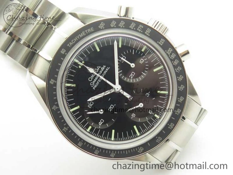 Attractive Speedmaster Professional SS OMF Best Edition Black Dial on SS Bracelet Manual Winding Chrono Movement 7995