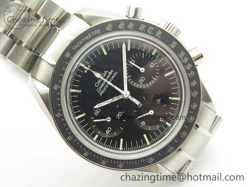Attractive Speedmaster Professional SS OMF Best Edition Black Dial on SS Bracelet Manual Winding Chrono Movement 7995